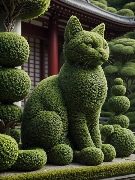 mad-hecke cat sitting, Japanese temple garden, <lora:Hedge_Row_SDXL:1.0>, (masterpiece:1.2), best quality, (hyperdetailed, highest detailed:1.2), high resolution textures