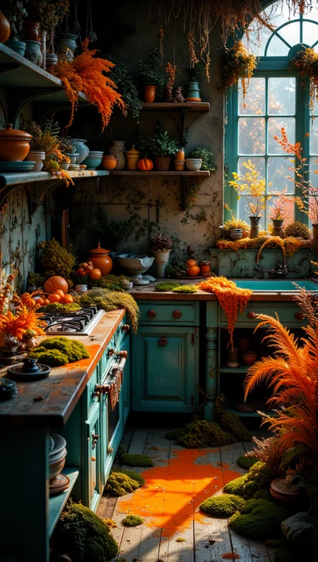 masterpiece, 4k, 8k, sharp, a photography of a cozy vintage kitchen full of a vegetation with moss made of opal like product visualization, it has very intricate details that are orange embedded in the skin, the light is cinematic and like a studio lighting. the vegetation with moss is on a background opalescence.
detailmaximizer, Midjourney_Whisper <lora:[Flux1]_aidmaPsychadelicChaosWorld-FLUX-v0.1:0.3> <lora:[Flux1]_aidmaImageUpgrader-FLUX-V0.1:0.1> <lora:[Flux1]_midjourney_whisper_flux_lora_v01:0.6> <lora:[Flux1]_Painted_World_Flux:1>