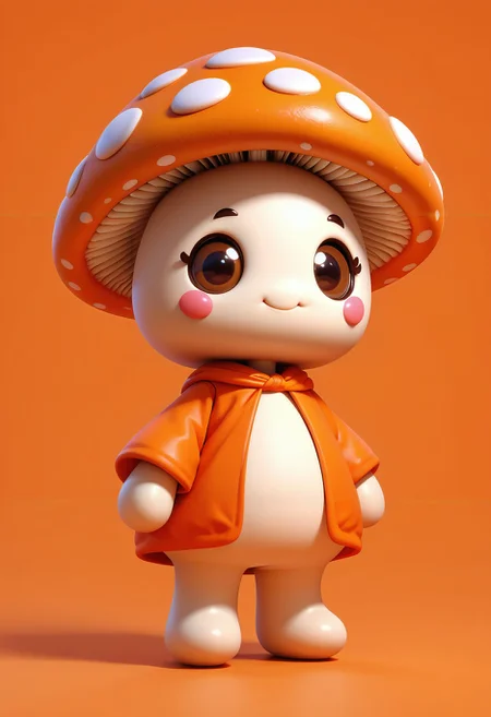 score_9,score_8_up,score_7_up, <lora:3d_render_pdxl_goofy:1>3d render, no humans, mushroom, smile, brown eyes, looking at viewer, gradient background, blush stickers, standing, :3, orange background, simple background, closed mouth, full body