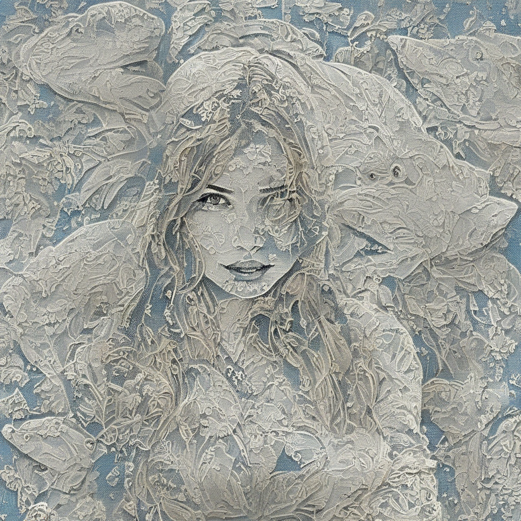 <lora:SDXL_lace_drawing_Sa_May_V3:1>    lace drawing,   a woman with a shark fin, with shark fin, girl design