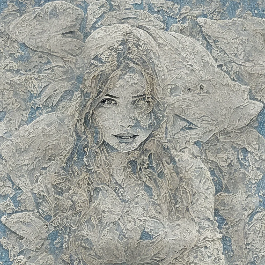 <lora:SDXL_lace_drawing_Sa_May_V3:1> lace drawing, a woman with a shark fin, with shark fin, girl design