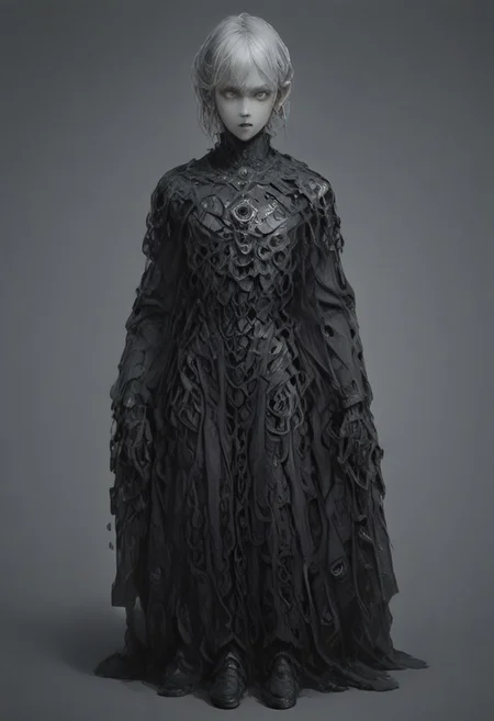 Full body portrait, angry expression, looking at camera, standing, feet visible, normal human proportions,
man, tall smart person, royal soldier, royal military, regal being,
ornate uniform, (white and gold porcelain royal celestial clothes), holding scifi weapon, mechwear, commando uniform, crystal details in armor, crystal ornate earrings, crystal jewelry, details fractal armor,
((((crystallization of the face)))), teeth made of quartz, ((((eyes made of ulexite)))), hair made of Fanlike acicular-fibrous crystal groups, thin crystal hair, flowing white fractal hair, large perfect eyes, crystal iris, eyes made of crystal, ((white porcelain skin)), (white_skin), glowing clear eyes, celestial eyes, interweaving techno-anatomical and fractal elements, Ellen Jewett's intricate sculptural craftsmanship, no eyebrow hair,
dynamic lighting highlighting multifaceted textures, cinematic post-processing for an exquisite visual narrative, breathtaking surreal masterpiece,
sci-fi royal palace setting, single source lighting, low light setting, dark room, intense lighting,