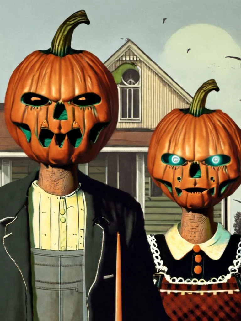 American gothic Pumpkinhead <lora:SDXL-Pumpkinhead-Lora:1>