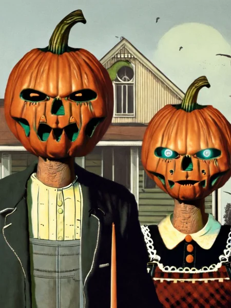 American gothic Pumpkinhead <lora:SDXL-Pumpkinhead-Lora:1>