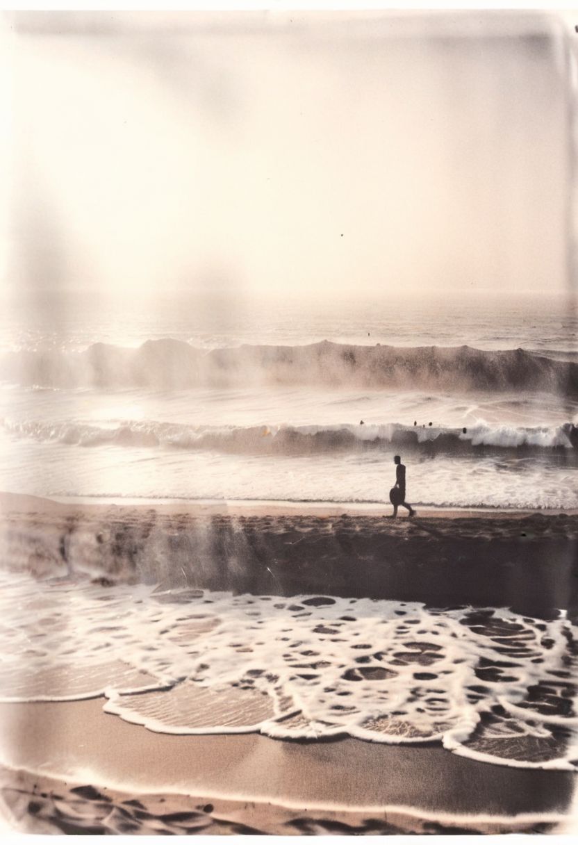 lith_orwo_dokumentenpapier_D,instagram photo, a foggy beach in sri lanka, hard shadows, film grain