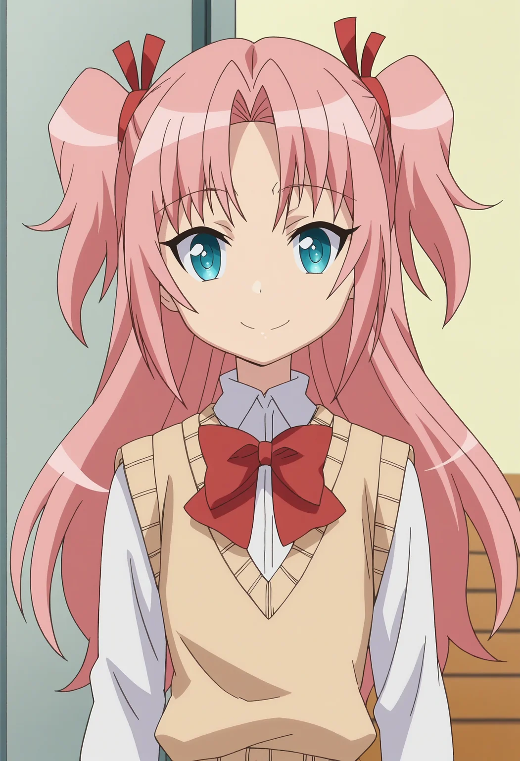 score_9, score_8_up, score_7_up, score_6_up, score_5_up, score_4_up , anime coloring ,BREAK source_anime, anime,screencap,
1boy, solo, himea, long hair, school uniform, white shirt, red hair ribbon, two side up, red bowtie, otoko no ko, sweater vest, crossdressing, <lora:PonyXL HimeA V3:1>
indoors,smile, upper body,looking at viewer,pov,