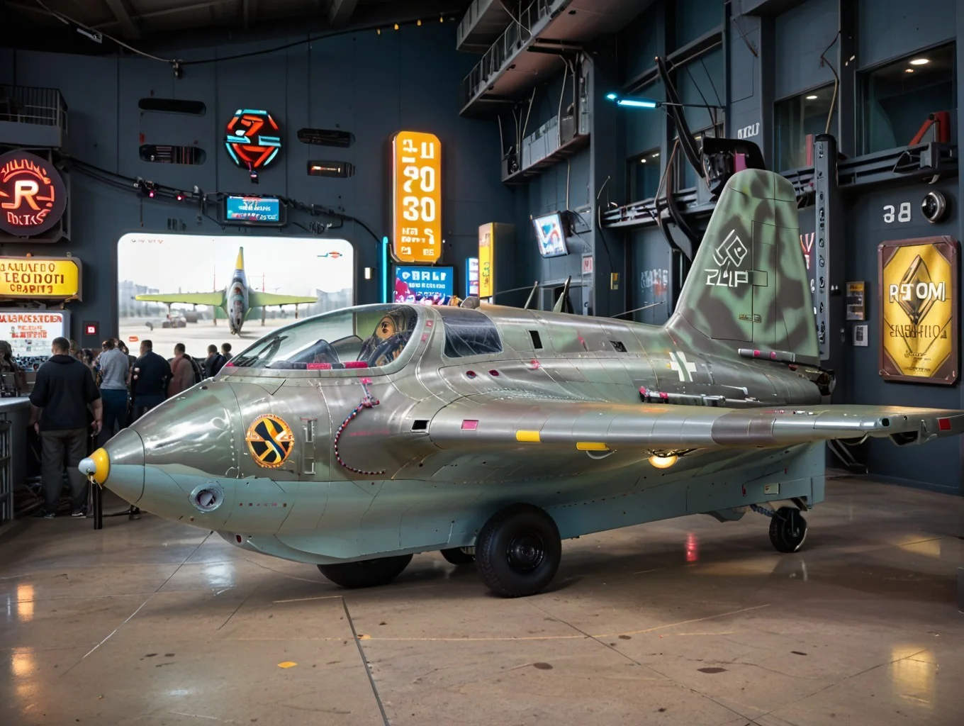 <lora:Me-163-Pony:0.9> me_163 aircraft, score_9,alternate history, futuristic design, cyberpunk city backdrop, experimental rocket plane, neon reflections, dramatic lighting, sci-fi aviation concept, dieselpunk influence, alternate timeline technology