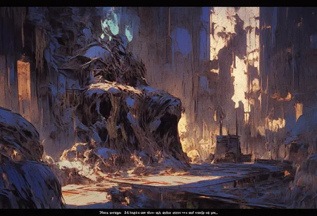 The image portrays a dimly lit, atmospheric dungeon or crypt scene. In the foreground, a spectral figure sits on a throne, seemingly in a meditative posture, surrounded by skeletons and remnants of a long-forgotten past. Cobwebs hang from the stone walls, and the floor is uneven with scattered debris. In the background, a faint glow illuminates another part of the space, suggesting a mysterious presence. The text at the bottom reads, "Have patience. Until the time comes...and the roots call to you," adding an element of intrigue and foreboding to the scene. Overall, the ambiance hints at themes of waiting and latent power.