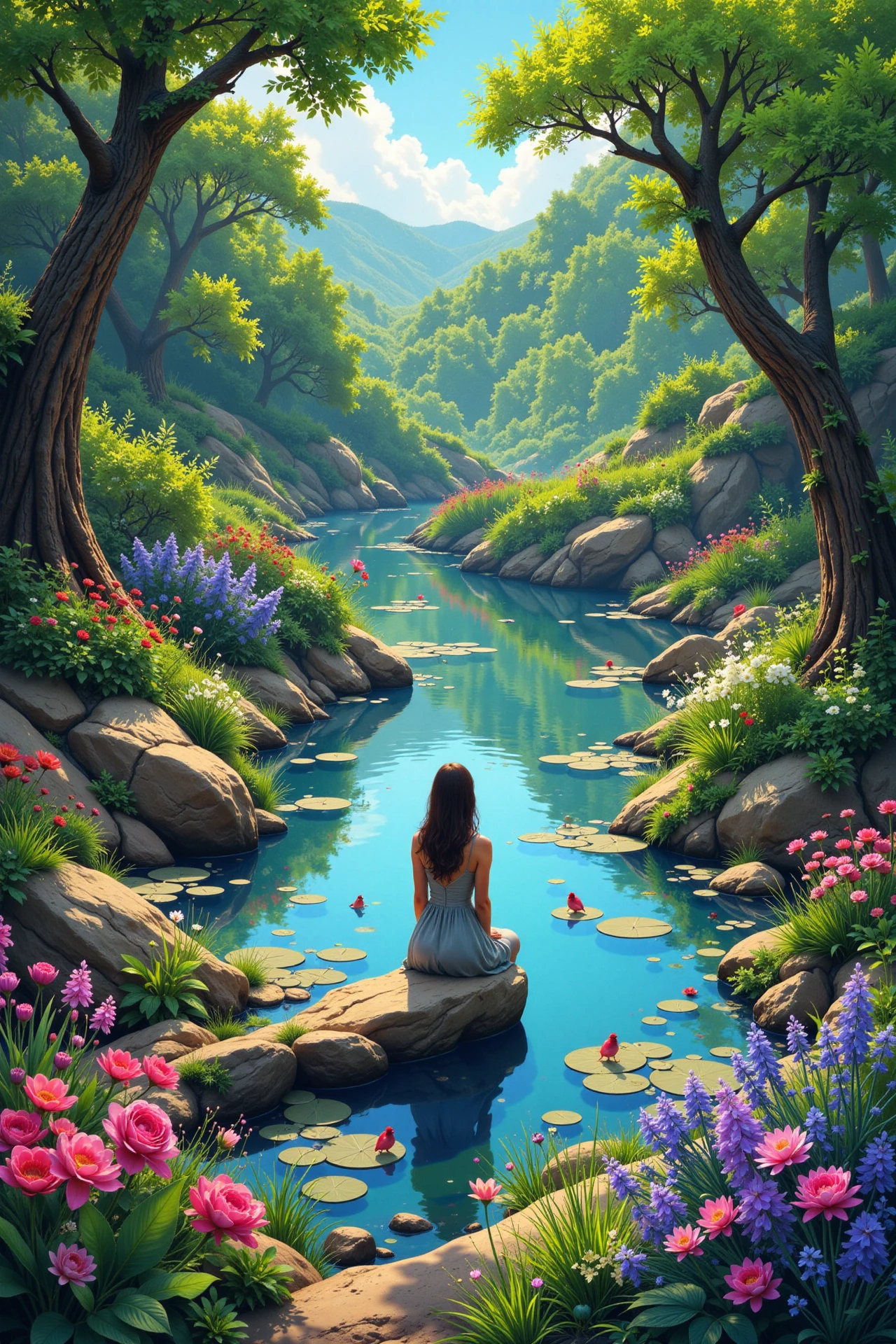 pond beautiful  landscape, day, woman, very intricate, very detailed, sharp, bright, colorful, <lora:Hand v2:0.5> <lora:Anti-Blur:1><lora:Insane Detail Slider:0.25>  <lora:flux.1_lora_flyway_Epic-detail_v2:0.3> <lora:fluxenhancer:0.25> <lora:Anime art - Variant 1:1>