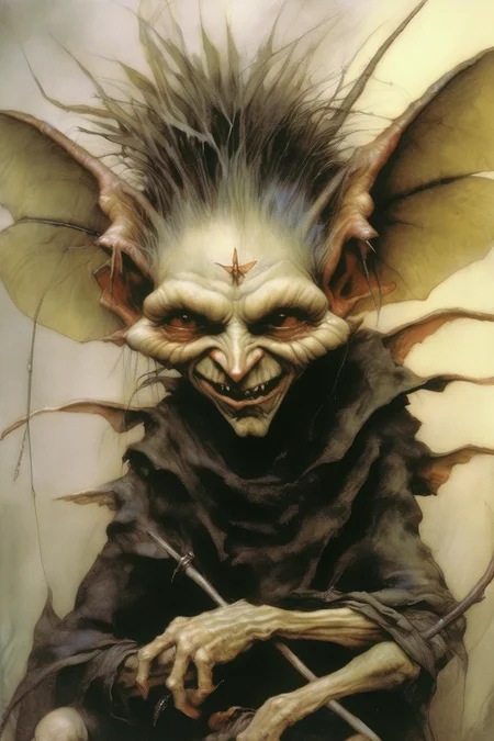 <lora:Wendy Froud Style:1>Wendy Froud Style - angry dark pixie-goblin with dragonfly wings brian froud