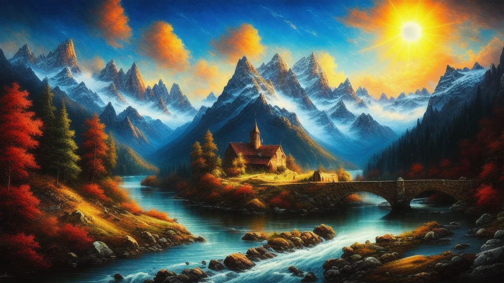 (masterpiece, high quality, highres,Highest picture quality), (Master's work),
detailed background, masterpiece, best quality, scenery, mountains, river, forest, sun, day, clouds,
<lora:epiNoiseoffset_v2:1>, <lora:mochaBeautifulSky_v10:0.6>