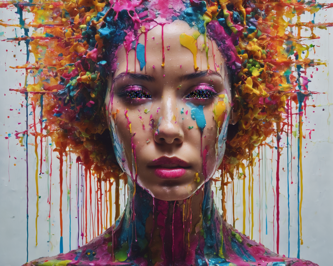 Hyperrealistic art Technopunk,photolab,Kodak portra,Light caustics,Color splash,Multiple layers of silhouette,Pencil painting,trending on CGSociety,"Through shattered mirrors of memories,reflections of a soul emerge,fragmented yet beautiful.",dripping fluorescent colorfull,(Wonderful, intricate),(a superb Art Brut Decollage art),<lora:Sweet_Sticky_xl-01:1> . Extremely high-resolution details, photographic, realism pushed to extreme, fine texture, incredibly lifelike
