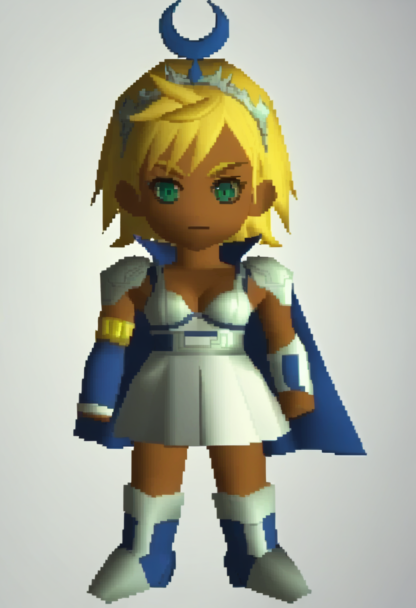 score_9, score_8_up, score_7_up, source_anime BREAK 1girl, solo,
<lora:zs_FFVIIChibisXL_1:1>  ffviichibis, chibi, standing, full body, white background
<lora:zs_ArtemisXL:1> artemissmtv, dark skin, blonde hair, short hair, green eyes, hair ornament, dress, cleavage, elbow gloves, cape, thighhighs, kneeboots,