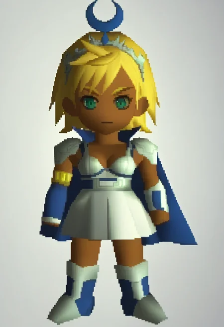 score_9, score_8_up, score_7_up, source_anime BREAK 1girl, solo,
<lora:zs_FFVIIChibisXL_1:1> ffviichibis, chibi, standing, full body, white background
<lora:zs_ArtemisXL:1> artemissmtv, dark skin, blonde hair, short hair, green eyes, hair ornament, dress, cleavage, elbow gloves, cape, thighhighs, kneeboots,