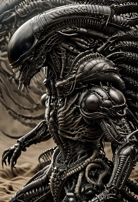 stunning, magnificent, HD, photorealistic, 1samurai xenomorph, dramatic lighting, solo, standing alone in a desert, intricate details, intricate armor, intense gaze, mythical, legendary, powerful, ((dark, evening)), cinematic, close-up, art by hr giger,
armor, science fiction, no humans,
vintage painting,painting,realism,Americana art,artistic style