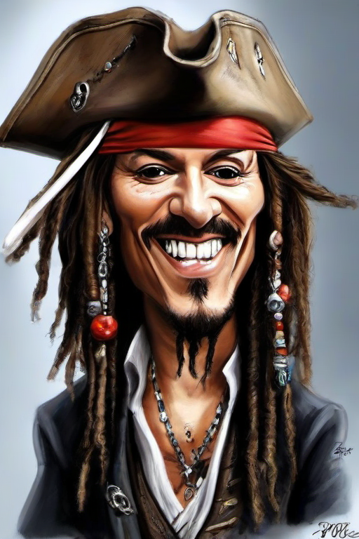 Masterpice,High Quality,
 <lora:PE_Caricature:0.8> PECaricature,
smile,captain jack sparrow