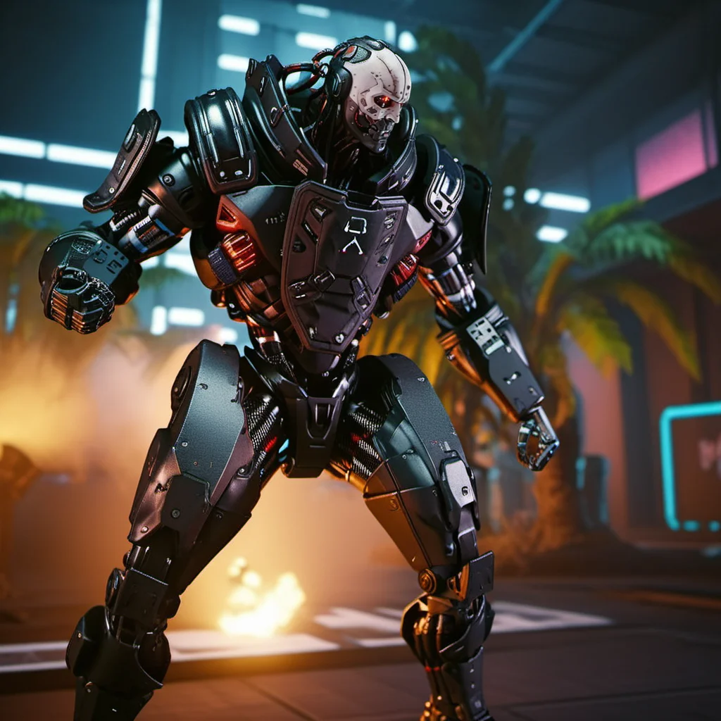 AdamSmasher1024, a robot, full body, fighting pose, cyberpunk background, highly detailed, photography, ultra sharp, film, bokeh, professional, 64k <lora:AdamSmasher1024-000375:0.7>