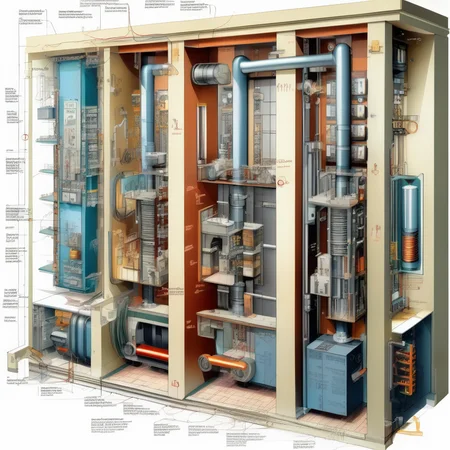 <lora:Isometric Cutaway:1>,Isometric Cutaway ,The electrical schematic diagram of the elevator is explained and the role of each electrical circuit is explained.