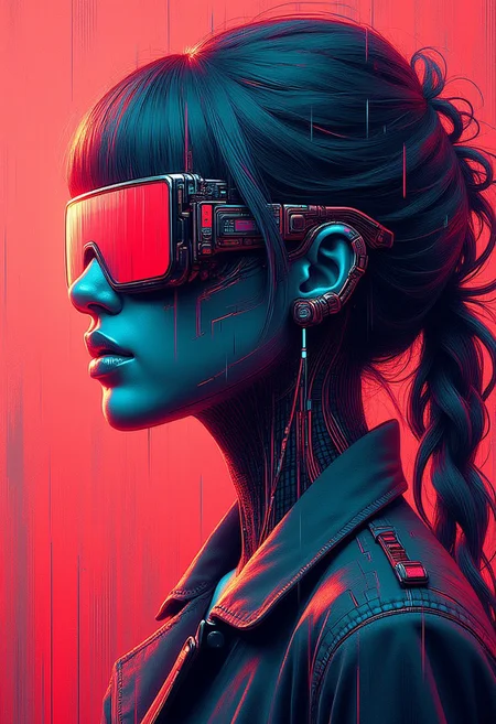 masterpiece, ((inkpunk cell-shaded style)), realistic painting, portrait of a beautiful cyberpunk girl, mad-cybrpnkimprss