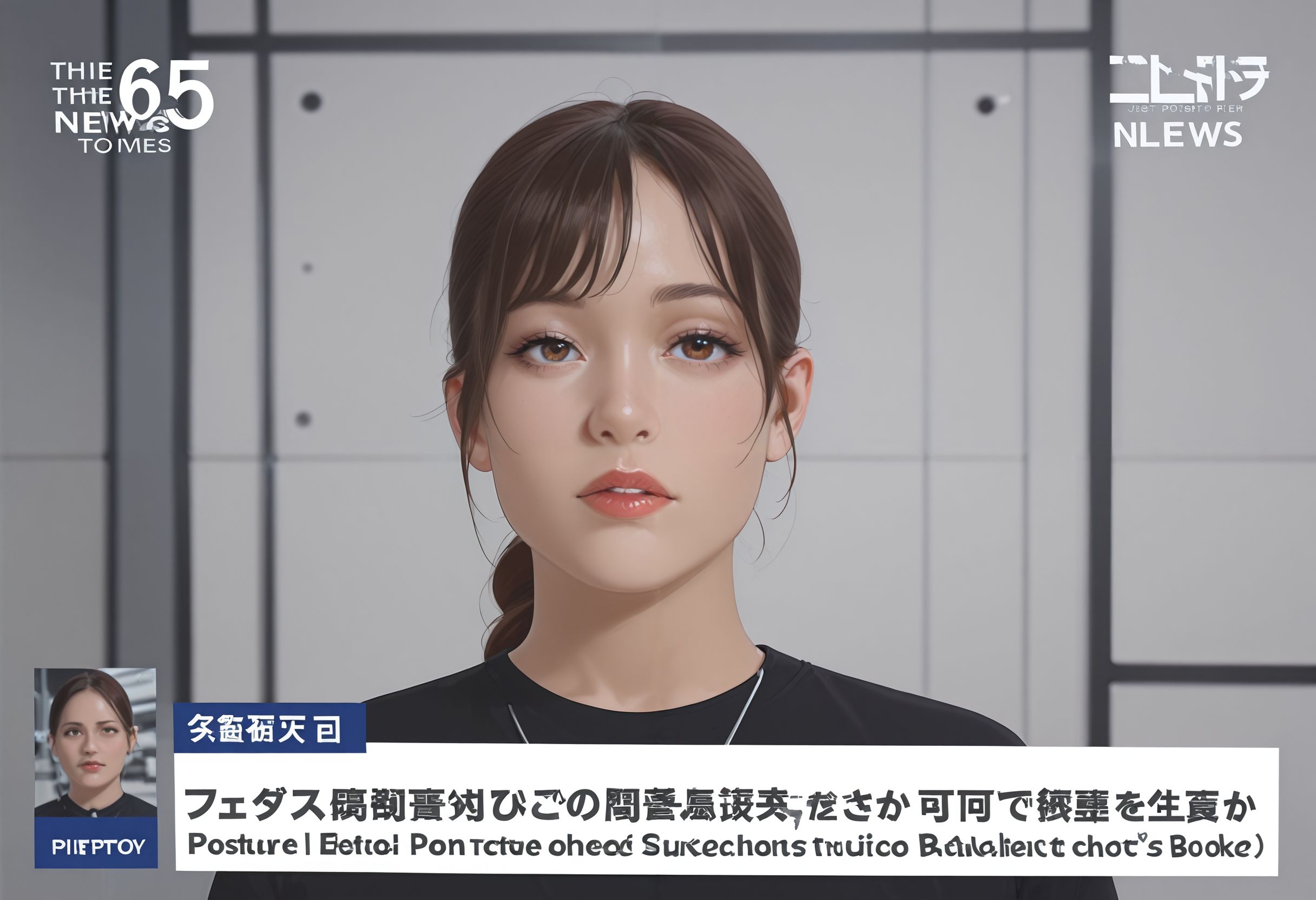 1girl, 
nwscstr, newscaster, announcer, female announcer, news, breaking news, studio, <lora:newscaster_illustrious:0.8>