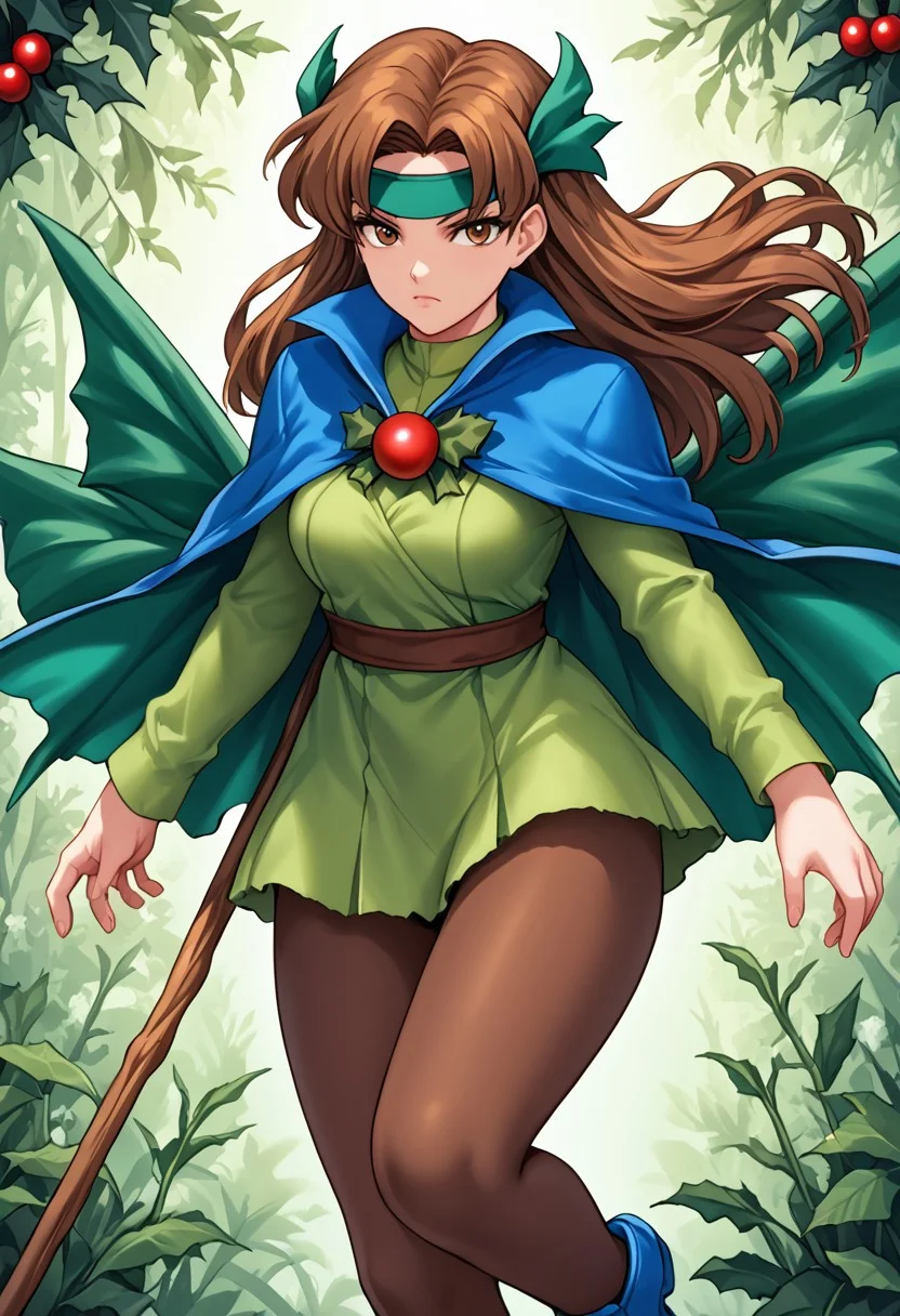 score_9,score_8_up,score_7_up,source_anime,5_figner,2d_animation,game cg,BREAK,1girl,solo,mature female,Holly Fairy,blue footwear.staff,brown hair,plant,vines,brown pantyhose,blue cape,long hair,green fairy,green headband,wing,flying,
medium breast,upper body,serious,looking at viewer,front view,
indoor,Vampire Palace,
masterpiece,best qualit,ultra-detailed,illustration,an extremely delicate and beautiful,beautiful detailed eyes,unity 8k wallpaper,high resolution,anime CG,official_art,