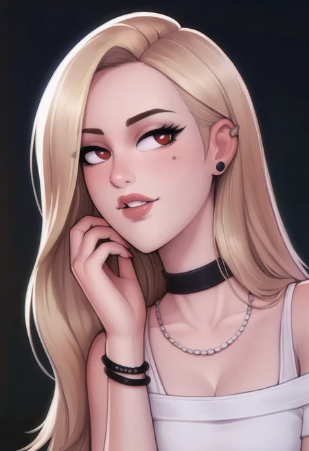 score_9, score_8_up, score_7_up, score_6_up, PRSNL_3_1, uncensored, pupils black dots, lips,
upper body,
Marin Kitagawa, 1girl, blonde hair, long hair, multicolored hair, red eyes | pink nails, nail polish, fingernails, jewelry, earrings, ear piercing, necklace, choker, barbell piercing, bracelet