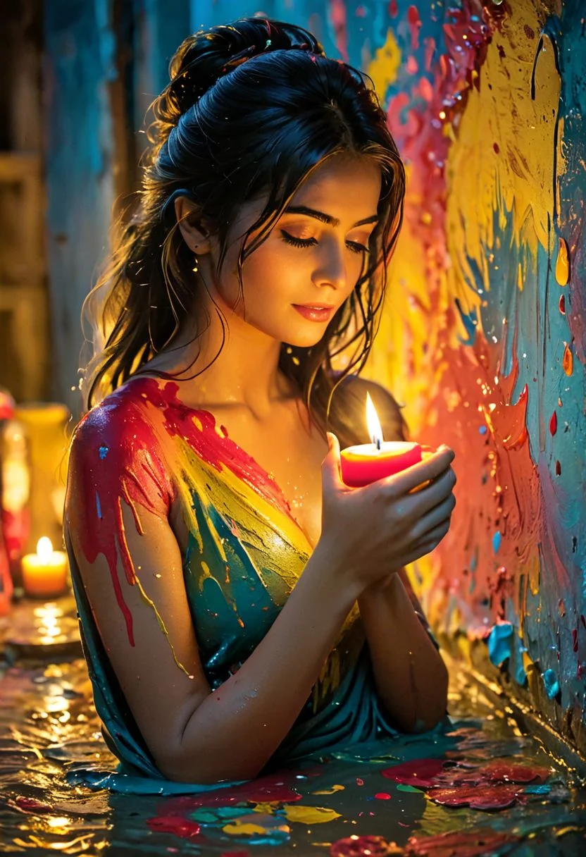 Hiding like thieves in the night from life, Illusions of oasis making you look twice, , candle light, Gorgeous splash of vibrant paint, PENeonUV