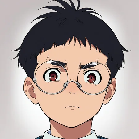 ken, 1boy, score_9, score_8_up, score_7_up, source_anime, looking at viewer, gradient background, glasses, school uniform, standing, upper body <lora:ken-ponyXL-v0.5:0.9>