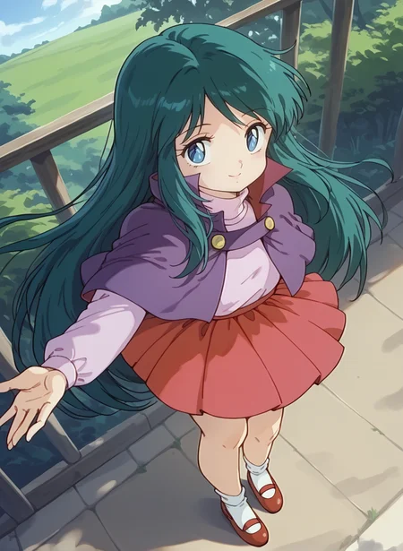 score_9,score_8_up,score_7_up,source_anime,anime,nsfw,rating_explicit,uncensored,High quality,Ultra detailed,best quality,insanely detailed,beautiful,masterpiece,perfect lighting BREAK
<lora:ayanokoji_remu_V1:1>,(ayanokoji_remu, very long hair,sidelocks, green hair, blue eyes,capelet,purple capelet,high collar,miniskirt,pleated skirt,red skirt,long sleeves,turtleneck,shirt,white socks,socks,mary janes,shoes),1girl,solo,arched_back,from_above,looking_at_viewer,smile,outdoors,day,full body,