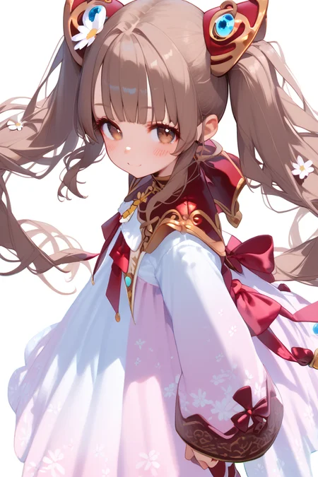 score_9, score_8_up, score_7_up, source_anime,
simple background,
looking at viewer,
cowboy shot, from side,
petite female, flat chest,
blush, light smile, pov, from above,
lymle, brown hair, brown eyes, twintails, very long hair,
dress, long sleeves, pantyhose,
multicolored footwear, white footwear,
<lora:lymleRE_autismConfetti_v01:1>, zPDXL