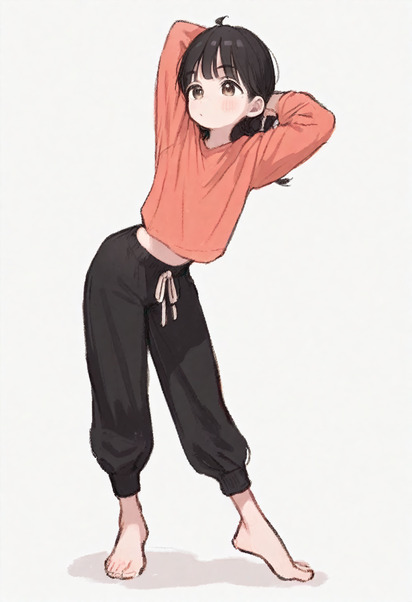 score_9,score_8_up,score_7_up BREAK 1girl,solo,source_anime,long_hair,<lora:ç»èæ»å1.4 StS_PonyXL_Detail_Slider_v1.4_iteration_3:4>,<lora:ARTIST__å·å£ã¤ããµ-Kawaguchi_Issa:0.8>,full body,bow back,barefoot,flexible,tiptoes,<lora:arakooaug17:0.8>,spinning,black_pants,hip hop,on_stomach,