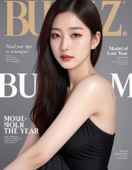 <lora:MaiFluxV2:1>, Realistic photograph, "A high-fashion magazine cover featuring a close-up, upper-body shot of a beautiful Japanese female model with an enhanced bust size, confidently posing with elegance. Her sharp yet graceful facial features are highlighted, and she wears a stylish, modern outfit that accentuates her figure while maintaining a sophisticated and polished look. The background is a neutral gray with professional, magazine-quality lighting that enhances her photorealistic skin texture. Across the cover, bold and stylish magazine text is displayed, including the title in elegant font: **\"OUT of BUZZ\"** at the top. Other headlines include: - **\"Need your tips to training LoRA\"** - **\"Help poor LoRA Creator\"** - **\"Model of the Year: YOUR BUZZ\"** The overall composition combines high-end fashion photography with captivating headlines that frame the modelâs pose, drawing attention to her beauty and presence. The cover reflects sophistication, confidence, and modern fashion, with the Flux Beautify aesthetic enhancing the visual impact."