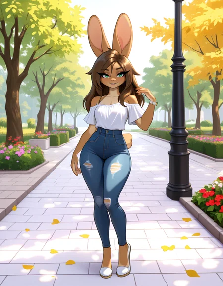 masterpiece, best quality, very aesthetic, absurdres,
outdoors, casual,
full body, posing,
seductive smile, parted lips, long eyelashes,
<lora:Aubrey_Sky_v01_NAIXL:1>
4ubr3y5ky,1girl,solo,furry,furry female,rabbit girl,long hair,brown hair,rabbit ears,green eyes,animal nose,body fur,brown fur,rabbit tail,