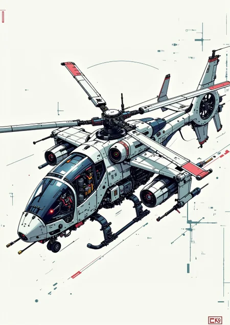 <lora:ck-nc-pastel-cyberpunk:1.1> A digital artwork in the style of cknc, An exploded drawing of a futuristic helicopter