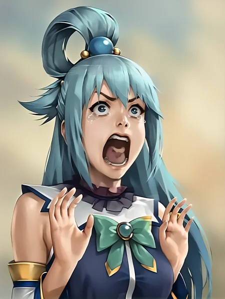 score_9, score_8_up, score_7_up, score_6_up, uncensored,  source_anime, rating_safe,
BREAK,
solo,
 <lora:moriyoshi_face_omg:1>,moriyoshi_face_omg,
1girl, open mouth, realistic,  photo, solo, upper body,  hands,
 <lora:concept_aquascreaming_ponyXL:0.8>,aquascreaming, screaming, open mouth, crying with eyes open
,Aqua_(Konosuba), <lora:Aqua_Pony:1>,aqua /(konosuba/), long hair, blue eyes, hair ornament, very long hair, blue hair, hair rings, single hair ring