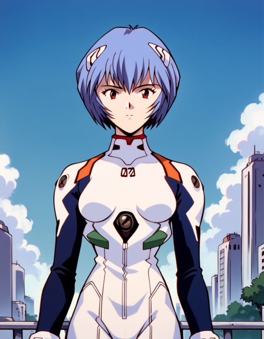 score_9, score_8_up, score_7_up, source_anime,
reiayanami,  <lora:rei-ayanami-classic-ponyxl-lora-nochekaiser:1>,
rei ayanami, ayanami rei, blue hair, short hair, red eyes,
bodysuit, headgear, plugsuit, white bodysuit,
outdoors, cityscape,
cowboy shot, looking at viewer, solo, dutch angle,