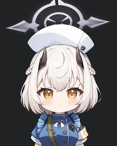 sena \(blue archive\),1girl, nurse_cap, halo, solo, braid, looking_at_viewer, black_background, black_horns, armband, upper_body, closed_mouth, simple_background, chibi, blush, demon_horns
<lora:sena_(blue_archive)_image207_2023-11-28:1>halo. gorgeous,key visual, vibrant, studio anime,award-winning, professional, highly detailed,high budget, cinemascope