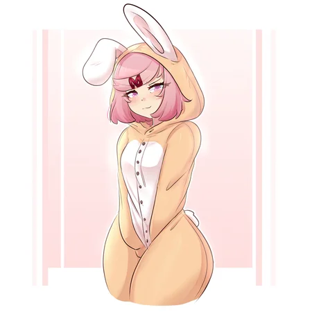 masterpiece, best quality, amazing quality, very aesthetic, absurdres, newest,
<lora:RaionArt_style_ILLUST-000012:1> raionart,
1girl, solo, natsuki \(doki doki literature club\), pink eyes, pink hair, short hair, red hairclip,
onesie, bunny onesey, hood, rabbit ears, fake animal ears, small breasts,
blush, tsundere, shy, light smile, happy, looking at viewer,
outstretched arms,