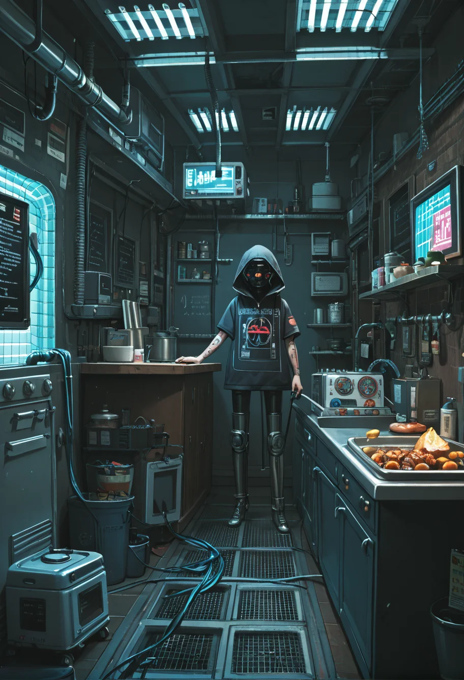 ,ruanyi0779,science fiction,neon lights,cable,industrial pipe,
kitchen,kitchen hood,<lora:0779 science fiction world_v1_pony:1>, score_9,score_8_up,score_7_up,,8k,1girl,solo,