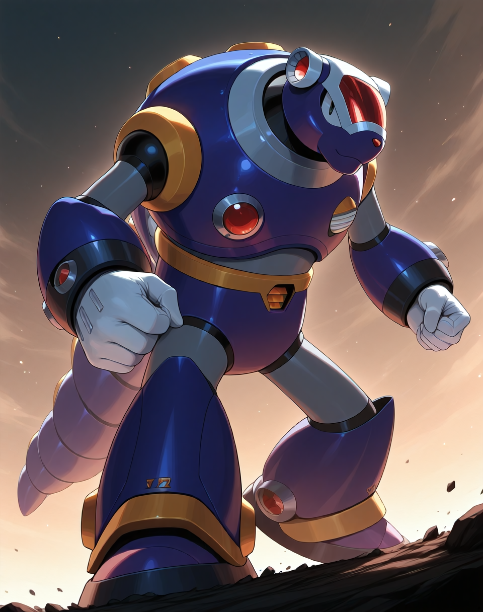 <lora:Armored_Armadillo_(Mega_Man_X)_(Illustrious)_(AD):1> Armored Armadillo, reploid, MMX, 
exterior, underground mine, 90s Mega Man X style stage background, 
male focus, intense shadows, dynamic shadows, intricate details, attention to details, gradient coloring, robot, 
BREAK very awa, masterpiece, best quality, amazing quality, very aesthetic, highres, absurdres, 
EZRealPONYXL, zPDXL, Smooth Quality, lazynsfw,