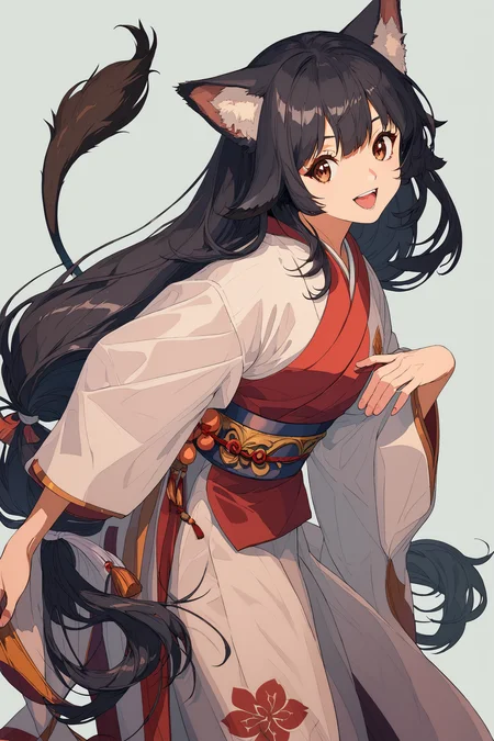 score_9,score_8_up,score_7_up,masterpiece,best quality,
jiaocha Style,
1girl,long hair,solo,tail,animal ears,low-tied long hair,black hair,ainu clothes,smile,open mouth,very long hair,brown eyes,
<lora:mix_XL_PONY:0.9>,