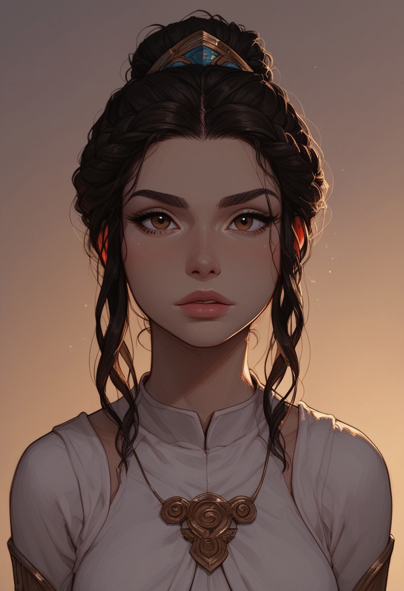 (score_9, score_8_up, score_7_up). ( line work, excellent drawing, highest quality, extremely detailed:1.2). 1woman, Greek Goddess Hera, perfect face, beautiful brown eyes, long lashes, dark hair, princess braid, glossy lips, ancient greek dress, g0thicPXL, romantic, cinematic lighting, volumetric lighting, motion effects, source_cartoon