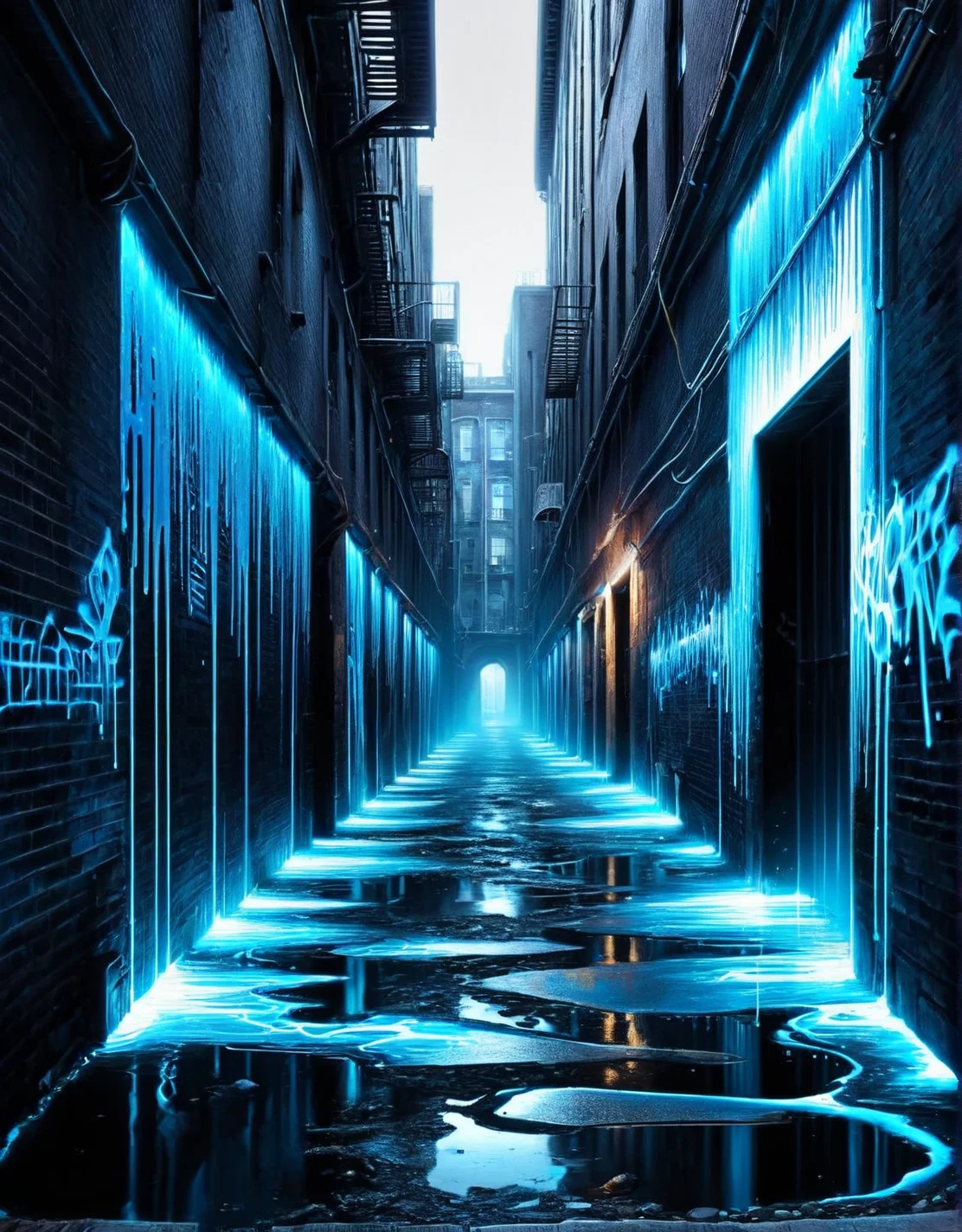 Graffiti-covered walls of a forgotten alleyway, with streaks of blue ais-nnsplsh across the artwork. <lora:ais-nnsplsh-sdxl:1>
