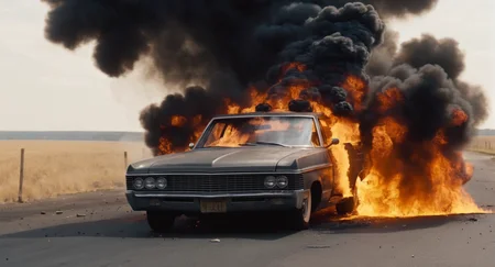UHD, 4k, ultra detailed, cinematic, a photograph of <lora:The Godfather Style:1.2> Cinematic Film Look
a scene of an exploded car with fire and smoke coming out of it The Godfather Style, epic, beautiful lighting, inpsiring