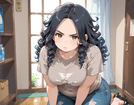 PonyScores7, source_anime, ah1, IllustriousQual, <lora:natsumi_style:0.5>, <lora:by_usakun-pony:0.4> by usakun, <lora:Akina_Bbw_Style_-_PonyXL:0.2> AkinBw
BREAK (punk fashion style, characterized by rebellion and individuality, features leather jackets, band t-shirts, and distressed jeans, expressing a bold and edgy attitude)
BREAK 1girl, mature female, (round face:1.2), (thick eyebrows:1.3), (curvy), round-chin, caucasian, (plump face), <lora:Round_face:0.2>, <lora:ETO_OCPonyXL:0.3> eto_oc, skindentation, (plump), thick thighs, wide hips, busty, voluptuous, lips, <lora:venus body PonyXL:0.3>, <lora:shinyskin2:0.2> glistening skin
BREAK  (((curly hair), long hair, (black hair:1.4), (parted hair:1.7), messy hair, kinky curls, <lora:hairdetailpxl:0.2> hairdetailpxl))
BREAK ((half green and brown eyes), (colorful eyes), (multicolored eyes), (downturned eyes:1.4), <lora:expressive eyes:0.2> expressive eyes, <lora:eyedetailpxl:0.2> eyedetailpxl, <lora:Eyes_High_Definition:0.2> EyesHD)
BREAK ((angry,  <lora:Expressive_H:0.2> Expressiveh, <lora:Emotional_Anime_Expressions_PonyXL_Concept:0.2> emotional, <lora:Best_Facial_Expression_LoRA_PONY:0.2>, looking at viewer, <lora:Detailed expressive EXEV style -XL Pony V1.0:0.2> FaceDetail))
BREAK ((with arms extended to the side, creating a sense of openness))
BREAK baby pink olive pants, grey sweater, black flats
BREAK (((breakout room)))
BREAK <lora:xl_more_art-full_v1:0.2>, <lora:aesthetic_anime_v1s:0.2>, <lora:EpicF4nta5yXL:0.2>, <lora:detailxl:0.2> detailxl, <lora:Fant5yP0ny:0.2>, best quality, amazing quality, best aesthetic, absurdres, illustration, Volumetric_Lighting, ultra-detailed, very aesthetic, intricate details, 8k, masterpiece, best_quality
BREAK Stable_Yogis_PDXL_Positives, AS-Adult, <lora:Complicated fantasy portrait - XL Pony V2.0:0.2>, bad-hands-5, <lora:HDA_Detailer:0.3>, HDA_FatGirlXL
