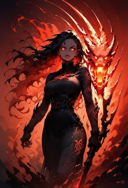 score_9, score_8_up, score_7_up, score_6_up, score_5_up, score_4_up, source_anime, BREAK
1girl, solo, long hair, glowing, glowing eyes, looking at viewer, gloves, scream, red theme, floating hair, holding, weapon, black hair, headphone, g0th1c, lkp,breasts, medium breasts, dragongoddess