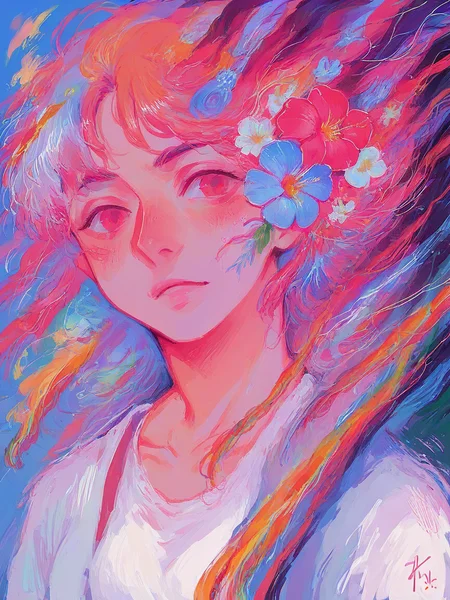 score_9, score_8_up, score_7_up, score_6_up, score_5_up, <lora:cryb0rgXLP:0.7> cryb0rg, colorful, abstract, 1girl, flower