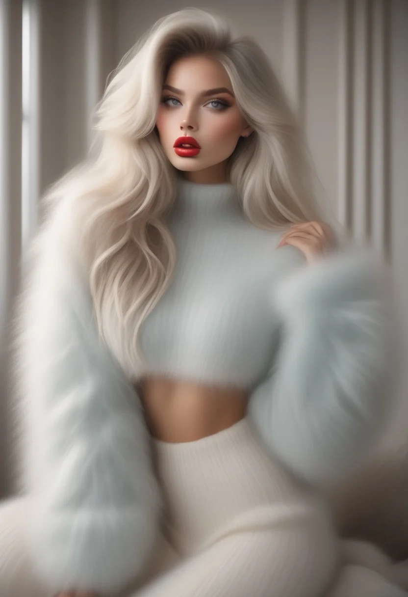 score_9, score_8_up, score_7_up, realistic, hyper-realistic, ultra-realistic, best quality, full body length photo.
Professional photo of Lady_Cool Flux. detailed face, ultra-detailed eyes, white hair, striped, off shoulder Mohair_sweater. Model posing and (((seducing the viewer))), looking at viewer. Woman with wavy voluminous hair, absurdly long hair, light blue eyes, beautiful realistic eyes, heavy makeup look, including extra (long lashes), (extended eyeliner), filled in brows, wearing a (fur trim, fluffy, fuzzy, shaggy, hairy, hirsute, cream Mohair_sweater):1.7, under-boob sweater ((absurdly long hair, selfie, white dress, lips, red lipstick on lips, parted lips, (((bimbo lips))), ((bow shaped lips))), Cupids bow, puckered lips, ultra-detailed lips,