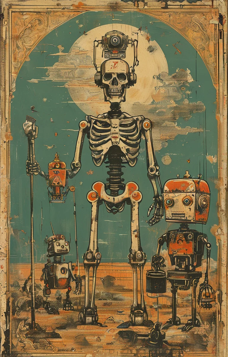 masterpiece,best quality,<lora:tbh238-sdxl:0.9>,illustration,style of Ravi Zupa, portrait of Housework robots