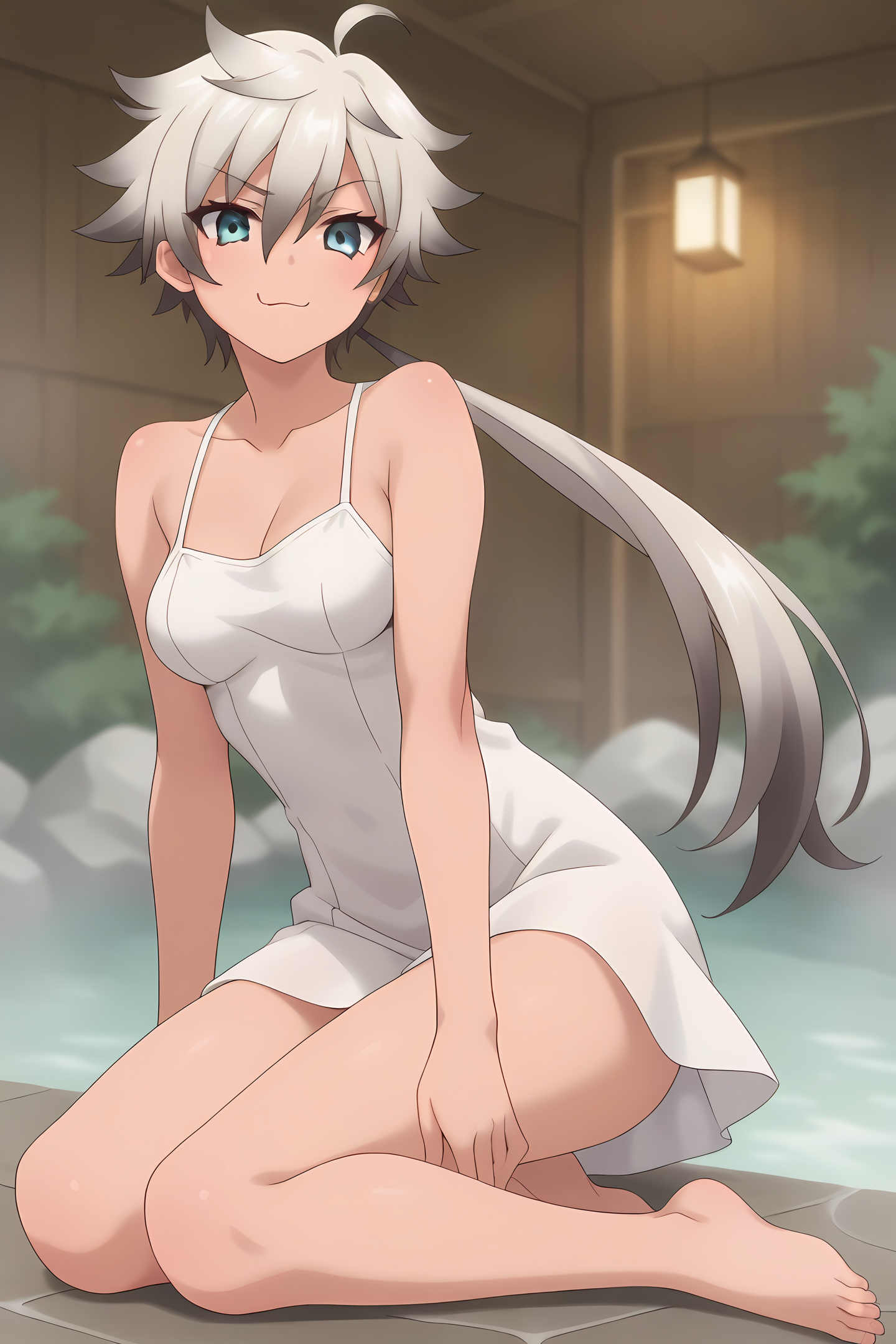 (dress:1.40), ys-mikogami, spiked hair, colored tips, short hair, low ponytail, tan,
1girl, solo, skinny, score_9, score_8_up, score_8, score_7_up, score_7, score_6_up, score_6, score_5_up, score_5, source_anime,
(lewd:1.50),
onsen,
(:1.20), feet,
<lora:ys-mikogami-V01-000004:0.80>, (medium breasts)
